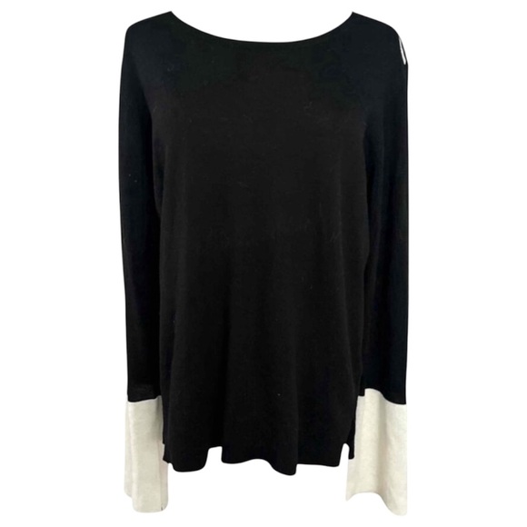 Fate Black Womens Sweater Long Sleeve Color Blocked Cuffs Boat Neck Medium - Picture 2 of 15